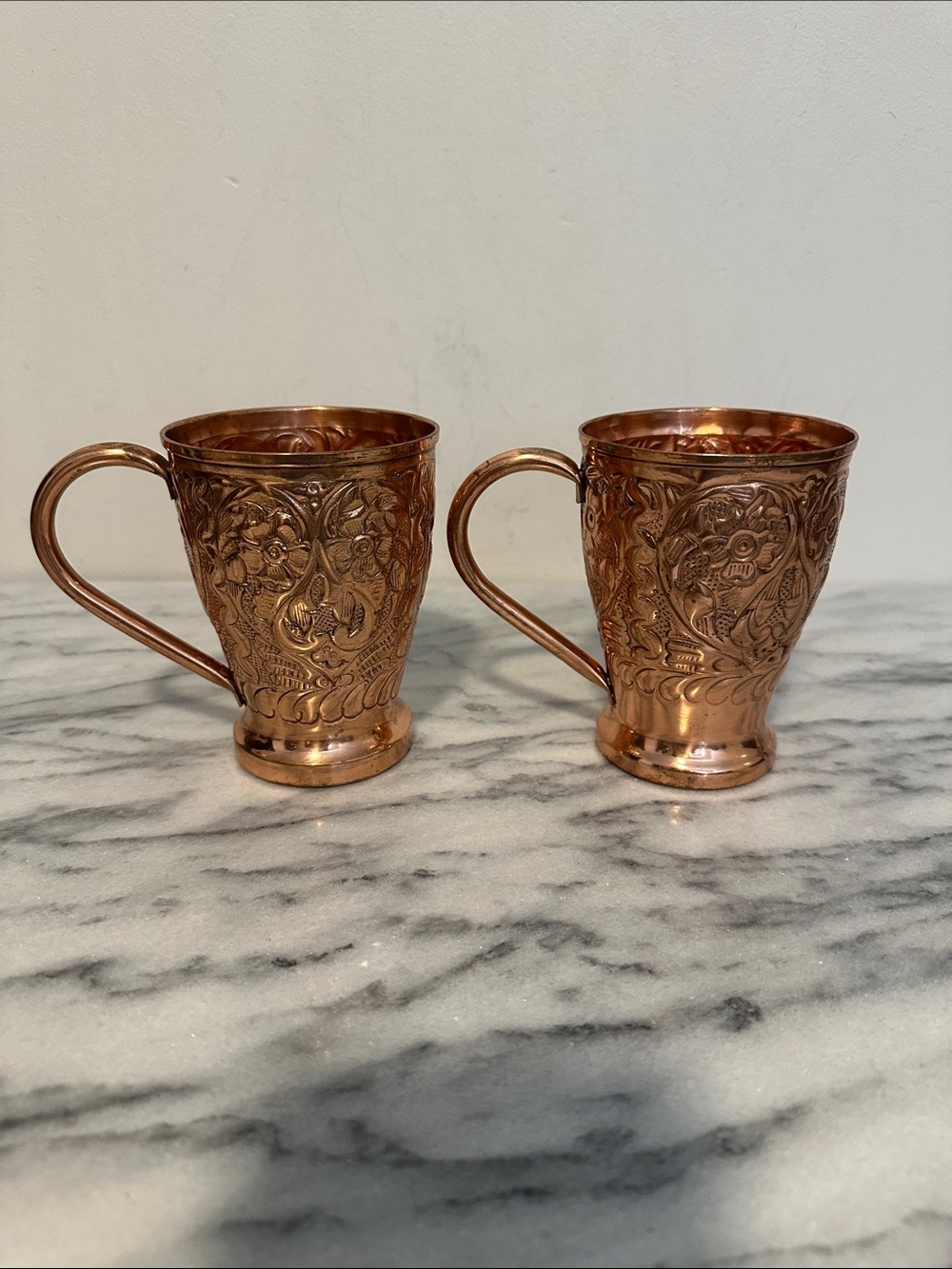 Moscow mule Copper-Embossed Floral Mugs - Set of 2